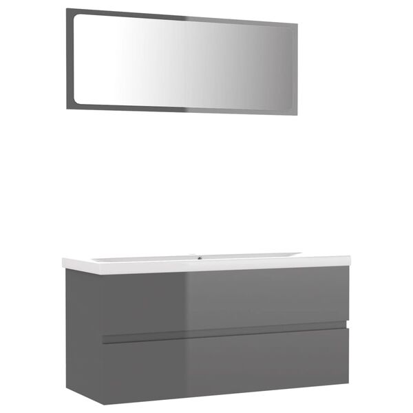 vidaXL Set Mobili da Bagno Grigio Lucido in Legno Multistrato