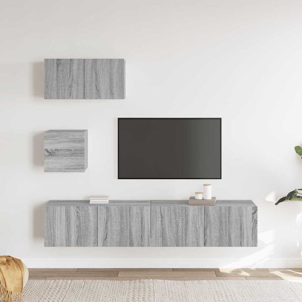 vidaXL Set di Mobili Porta TV 4 pz Grigio Sonoma in Legno Multistrato