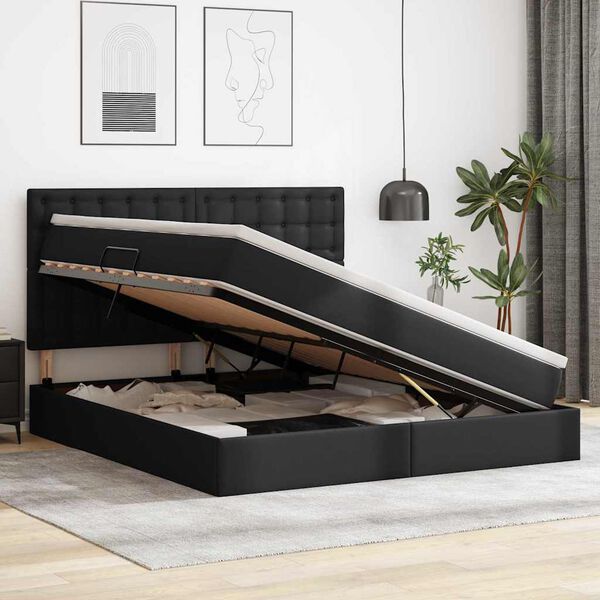 vidaXL Letto con contenitore e LED Nero 160 x 200 cm Pelle Sintetica