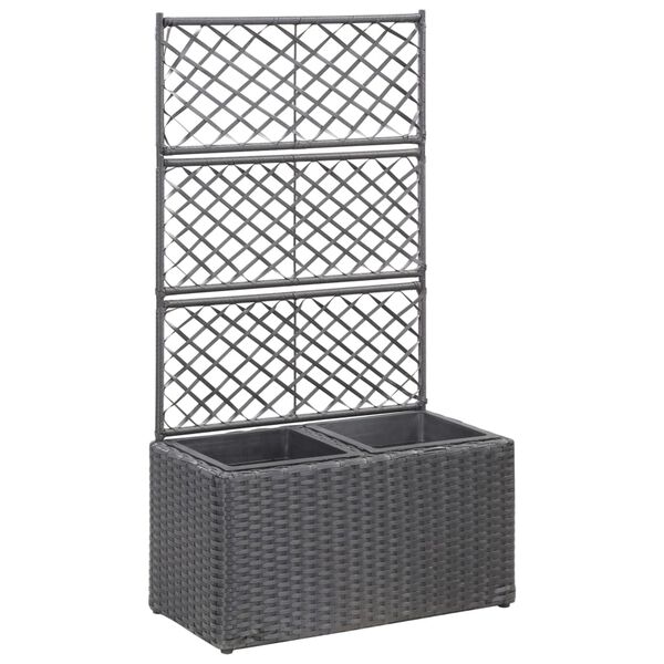vidaXL Letto Rialzato a Traliccio 2 Vasi 58x30x107 cm Polyrattan Nero