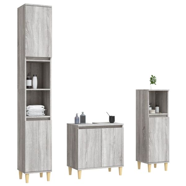 vidaXL Set Mobili da Bagno 3 pz Grigio Sonoma in Legno Multistrato