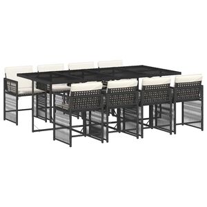 vidaXL Set da Pranzo da Giardino 9 pz con Cuscini Nero in Polyrattan