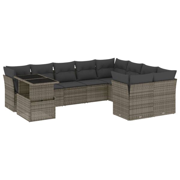 vidaXL Set Divano da Giardino 10 pz con Cuscini Grigio in Polyrattan