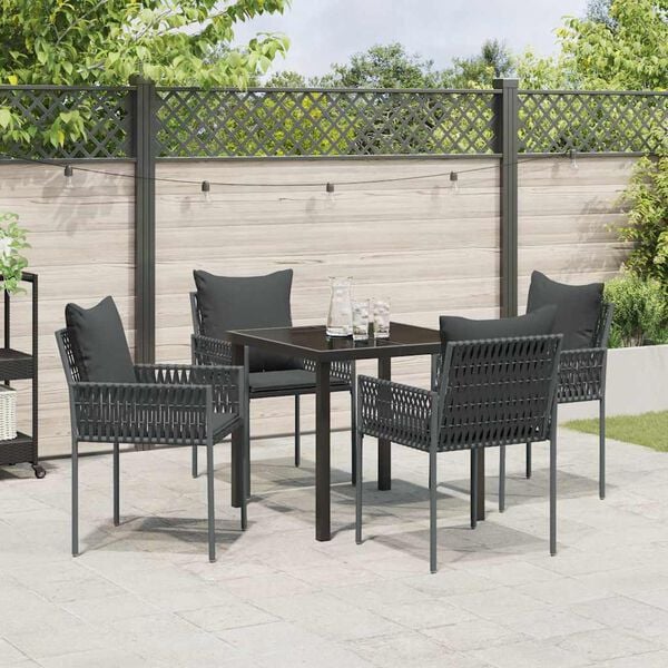 vidaXL Set da Pranzo per Giardino 5 pcs Nero e Grigio Rattan in PE