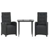 vidaXL Set da Bistr&ograve; 3 pz con Cuscini Nero in Polyrattan