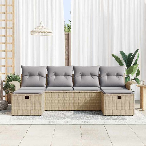 vidaXL Set Divano da Giardino 6 pcs Beige e Grigio Chiaro polyrattan