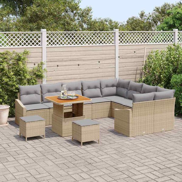 vidaXL Set Divano da Giardino con cuscino 12 pcs Beige polyrattan
