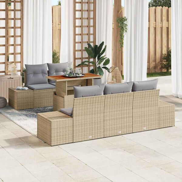 vidaXL Set da Pranzo per Giardino con cuscino 6 pcs Beige e grigio