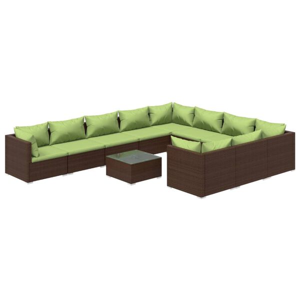 vidaXL Set Divani da Giardino 11 pz con Cuscini in Polyrattan Marrone