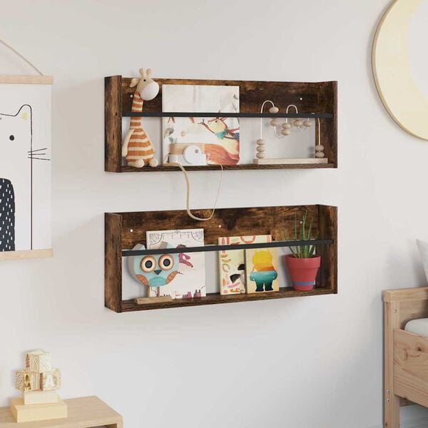 vidaXL Scaffale per riviste 2 pcs Rovere fum&eacute; 80 x 12 x 30 cm