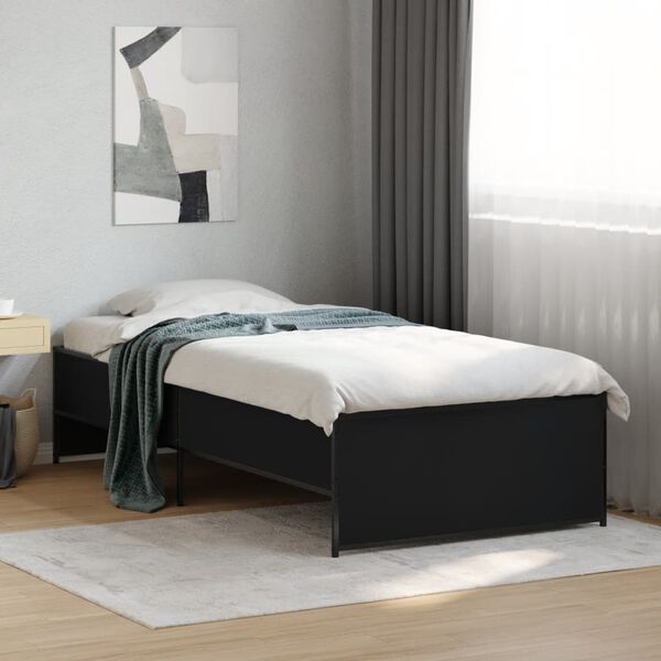 vidaXL Giroletto Nero 90x190 cm in Legno Multistrato e Metallo