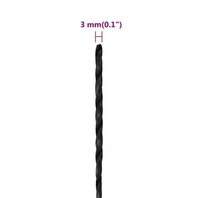 vidaXL Corda da Lavoro Nera 3 mm 50 m in Polipropilene
