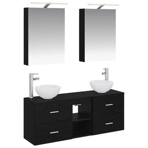 vidaXL Set di Armadi da Bagno 5 pz Rovere Nero Legno ingegnerizzato
