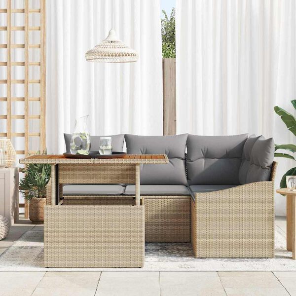 vidaXL Set Divano da Giardino 5 pcs Beige Poly Rattan