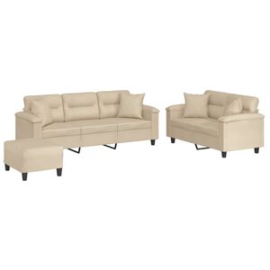 vidaXL Set Divani 3 pz con Cuscini Crema in Tessuto Microfibra