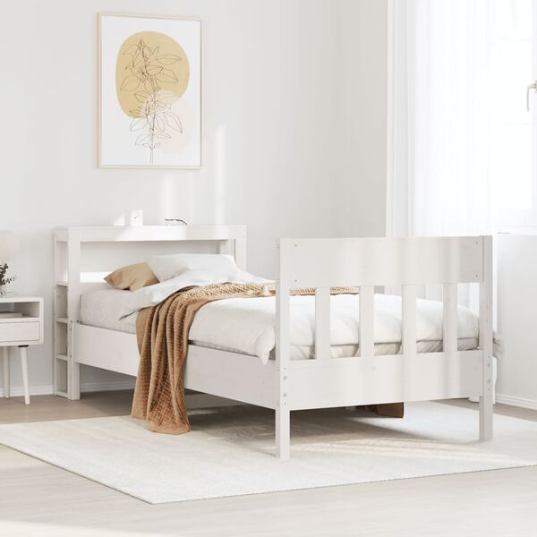 vidaXL Letto senza Materasso Bianco 75x190 in Legno Massello di Pino