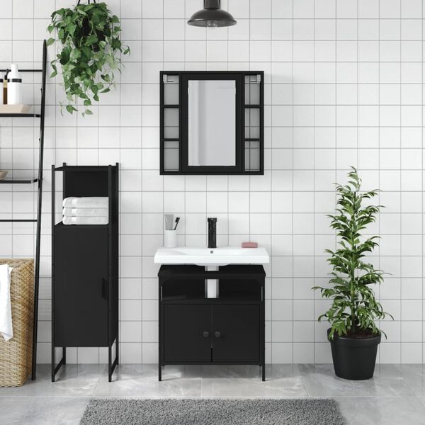 vidaXL Set di Mobili da Bagno 3 pz Nero in Legno Multistrato