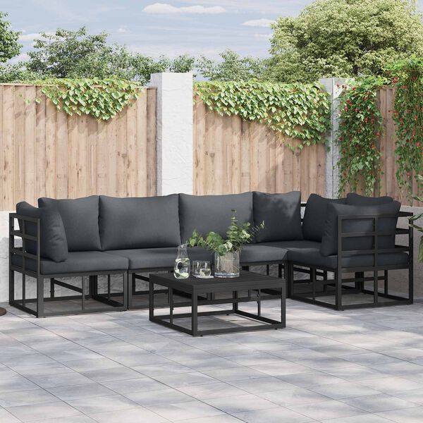 vidaXL Set Divano da Giardino con cuscino 5 pcs Nero Alluminio