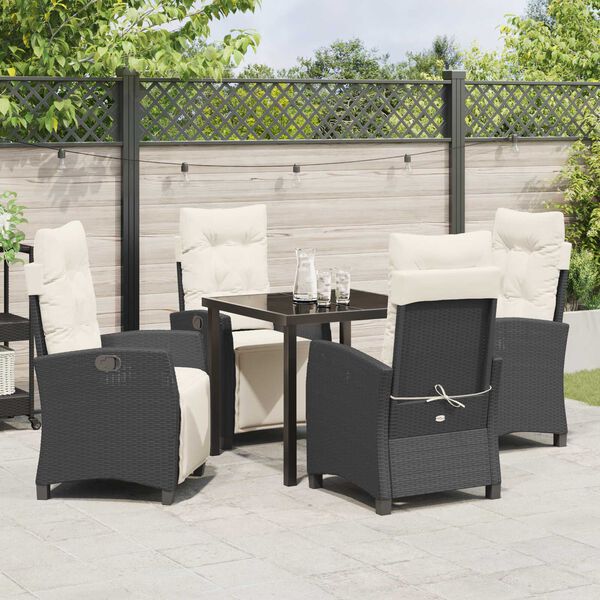 vidaXL Set da Pranzo per Giardino con cuscino 5 pcs Nero polyrattan