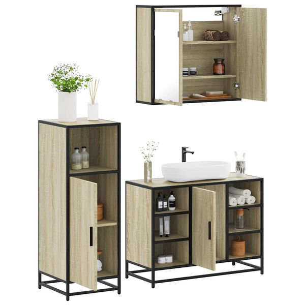 vidaXL Set Mobili da Bagno 3 pz Rovere Sonoma in Legno Multistrato