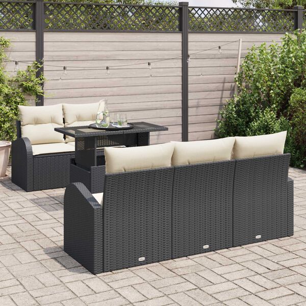 vidaXL Set Divano da Giardino 6 pcs Nero Rattan in Polipropilene