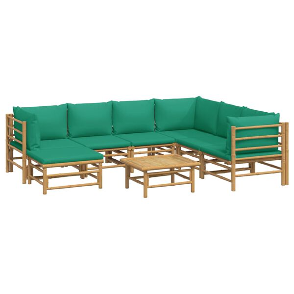 vidaXL Set Salotto da Giardino 8pz con Cuscini Verdi Bambù