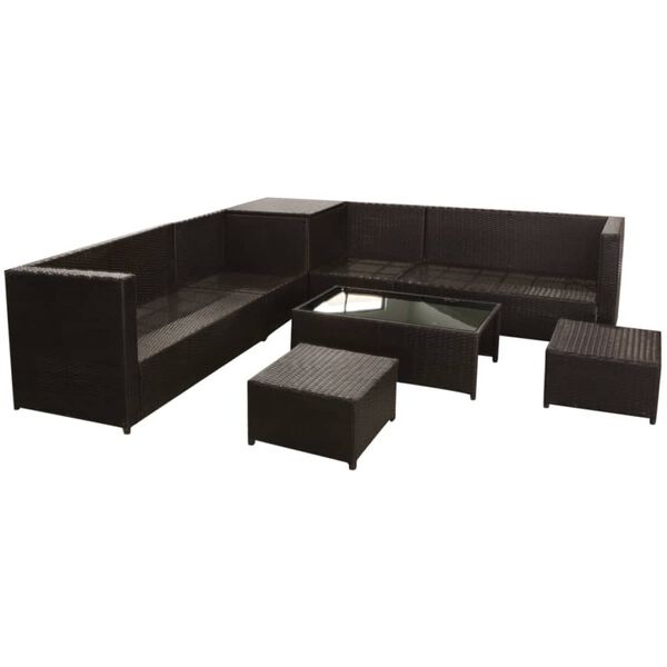 vidaXL Set Divani da Giardino 8 pz con Cuscini in Polyrattan Marrone