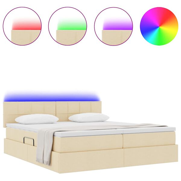vidaXL Letto con luci a strisce a LED Crema 180 x 200 cm Tessuto