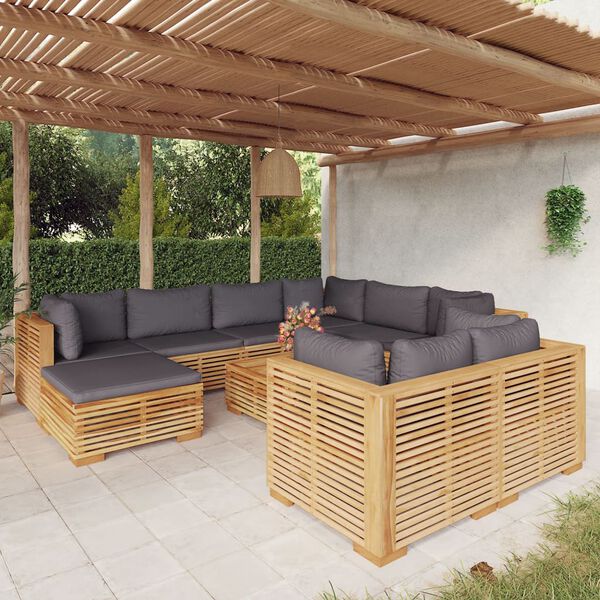 vidaXL Set Divani da Giardino 10 pz con Cuscini Legno Massello di Teak