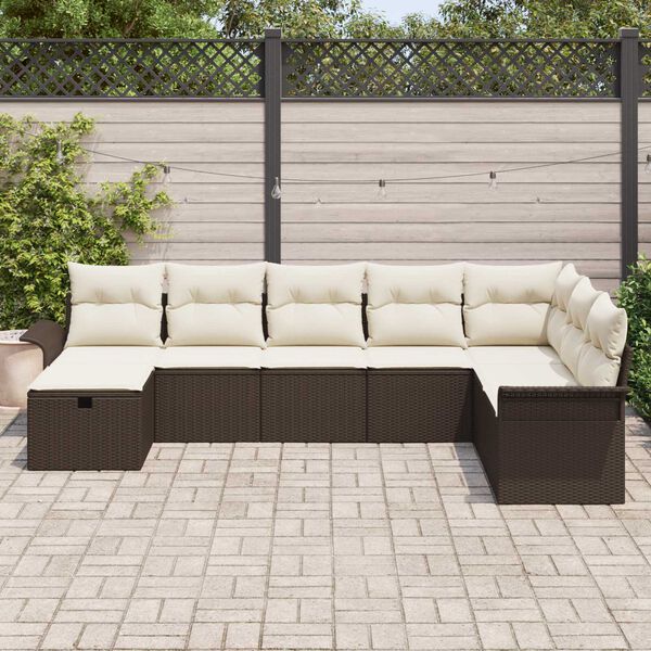vidaXL Set Divano da Giardino con cuscino 8 pcs Marrone Poly Rattan