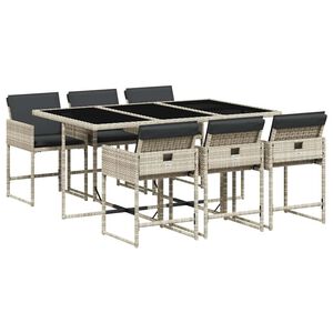 vidaXL Set da Pranzo da Giardino 7 pz Cuscini Polyrattan Grigio Chiaro