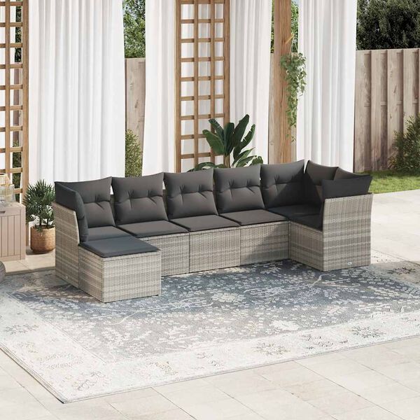 vidaXL Set Divani da Giardino 7pz con Cuscini Grigio Chiaro Polyrattan