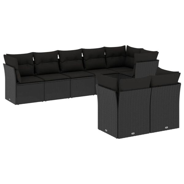 vidaXL Set Divani da Giardino con Cuscini 8 pz Nero in Polyrattan