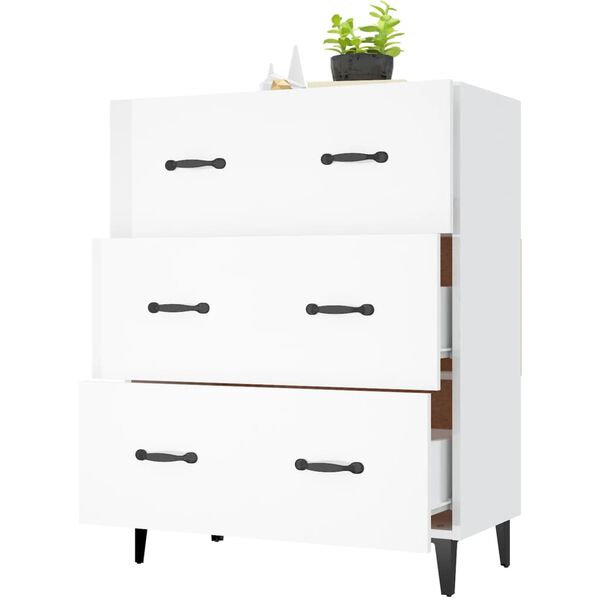 vidaXL Credenza 69,5x34x90 cm in Legno Multistrato Bianco Lucido