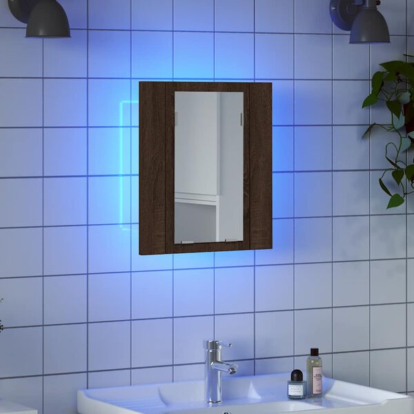 vidaXL Mobile Bagno Specchio LED Rovere Marrone 40x12x45cm Multistrato