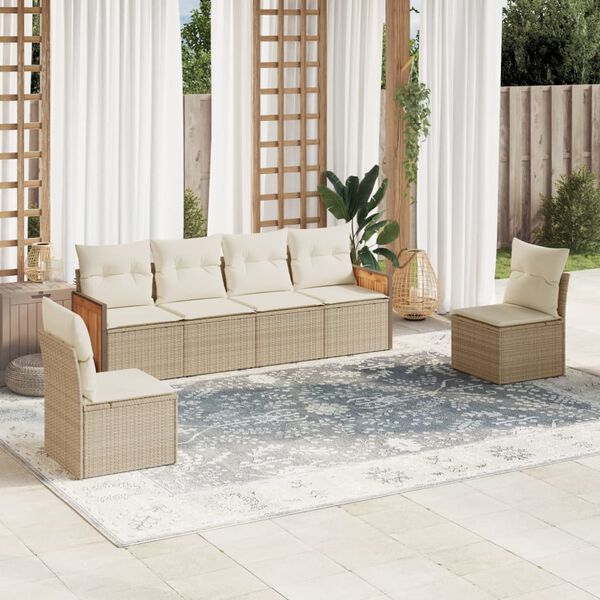vidaXL Set Divano da Giardino 6 pz con Cuscini Beige in Polyrattan