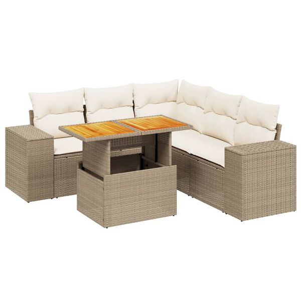 vidaXL Set Divano da Giardino 6 pz con Cuscini Beige in Polyrattan