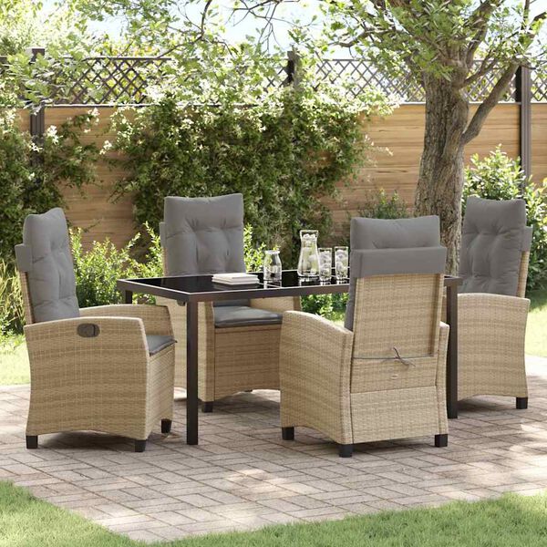 vidaXL Set da Pranzo per Giardino con cuscino 5 pcs Beige polyrattan