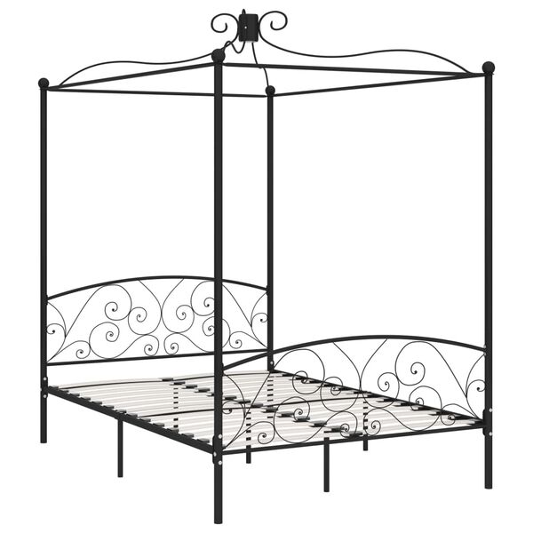 vidaXL Letto a Baldacchino Nero in Metallo 140x200 cm
