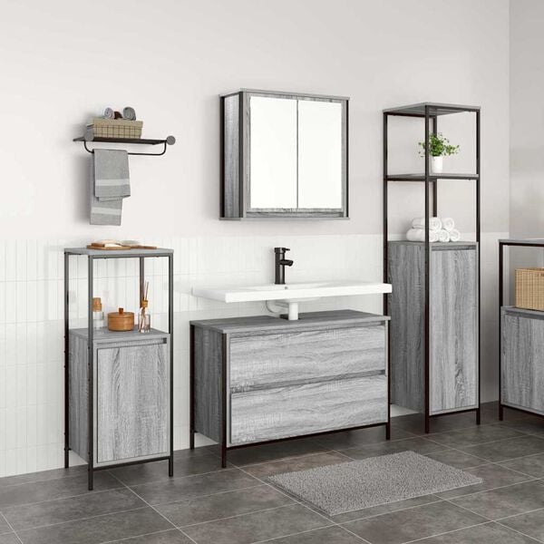 vidaXL Set di mobili per il bagno con cassetto 3 pcs Grigio Sonoma