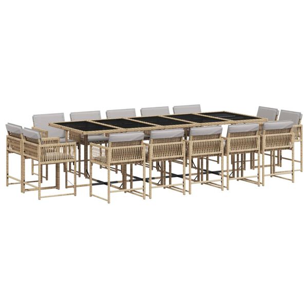vidaXL Set Pranzo da Giardino 15 pz con Cuscini Beige Misto Polyrattan