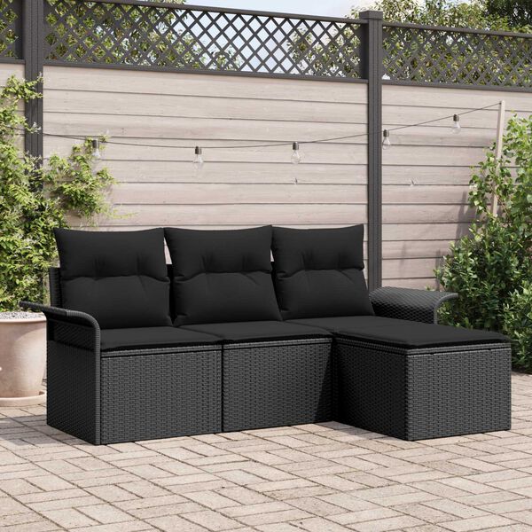 vidaXL Set di divani con cuscino 4 pcs Nero polyrattan