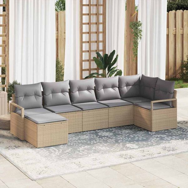 vidaXL Set di divani con cuscino 7 pcs Beige polyrattan