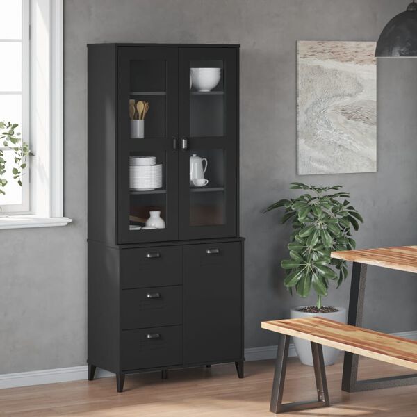 vidaXL Credenza VIKEN Nera 80x40x190 cm in Legno Massello di Pino