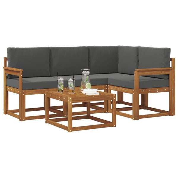 vidaXL Set di divani da esterno con cuscino 5 pcs Naturale e Antracite