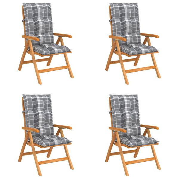 vidaXL Sedie Reclinabili da Giardino con Cuscini 4 pz Massello di Teak
