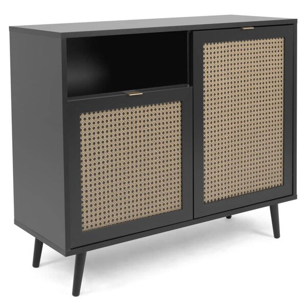 Finori Credenza Vienna 01A Nera con Stampa Rattan