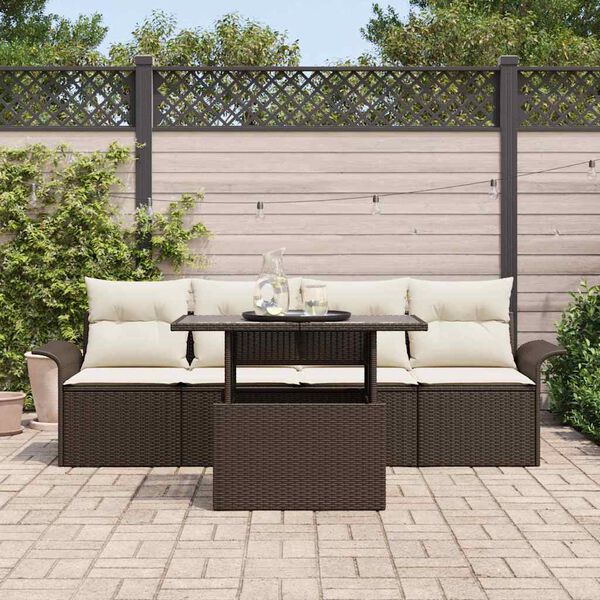 vidaXL Set Divano da Giardino con cuscino 5 pcs Marrone polyrattan