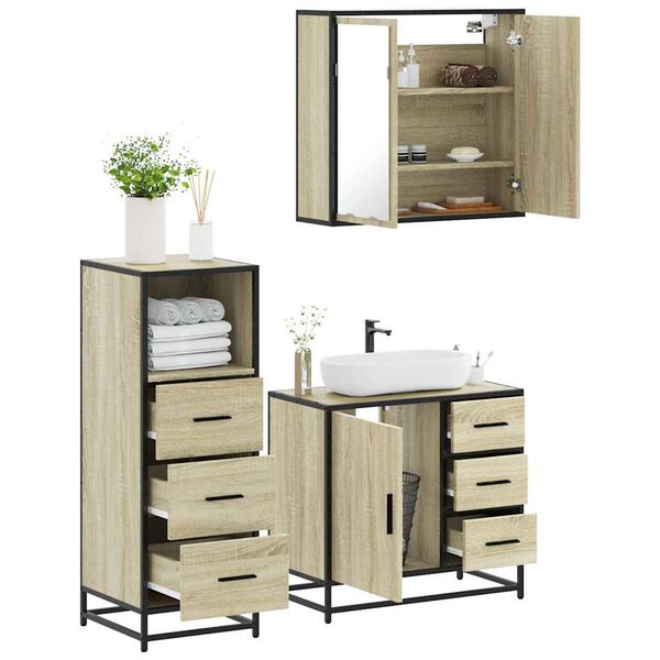 vidaXL Set Mobili da Bagno 3 pz Rovere Sonoma in Legno Multistrato