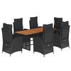 vidaXL Set da Pranzo da Giardino 7 pz Nero con Cuscini in Polyrattan